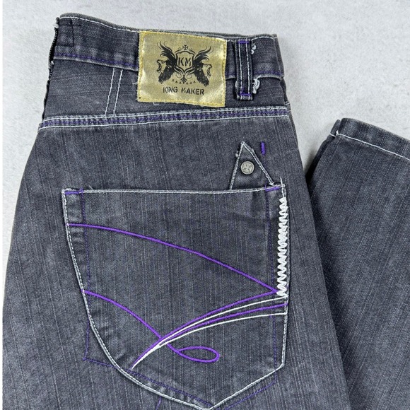 King Maker Other - King Maker Mens Straight Leg Jeans Black Faded Purple Contrast Stitch Size 34x28